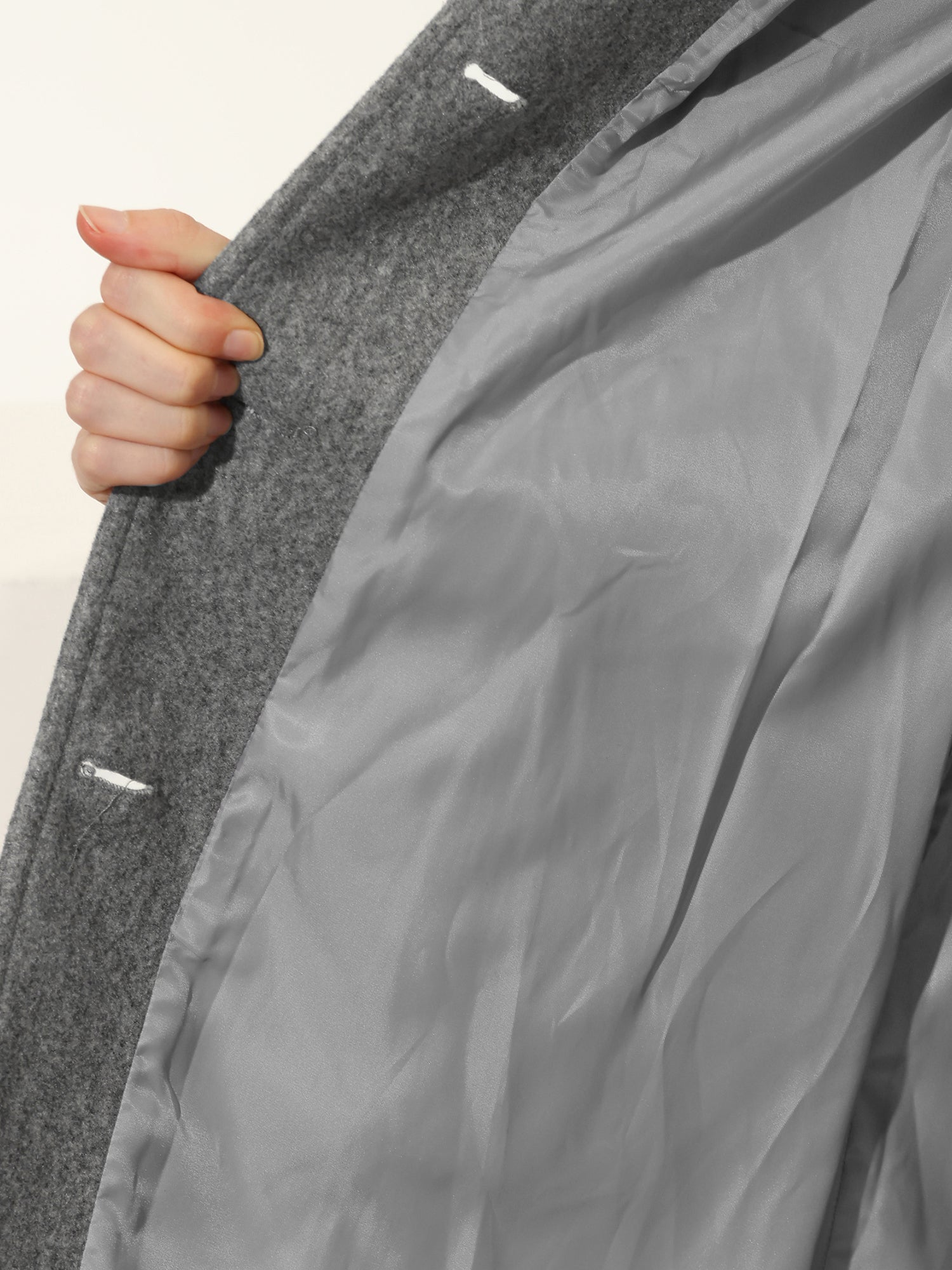 Women's Tailored Longline Coat – Single-Breasted Wool Blend Overcoat — detail view