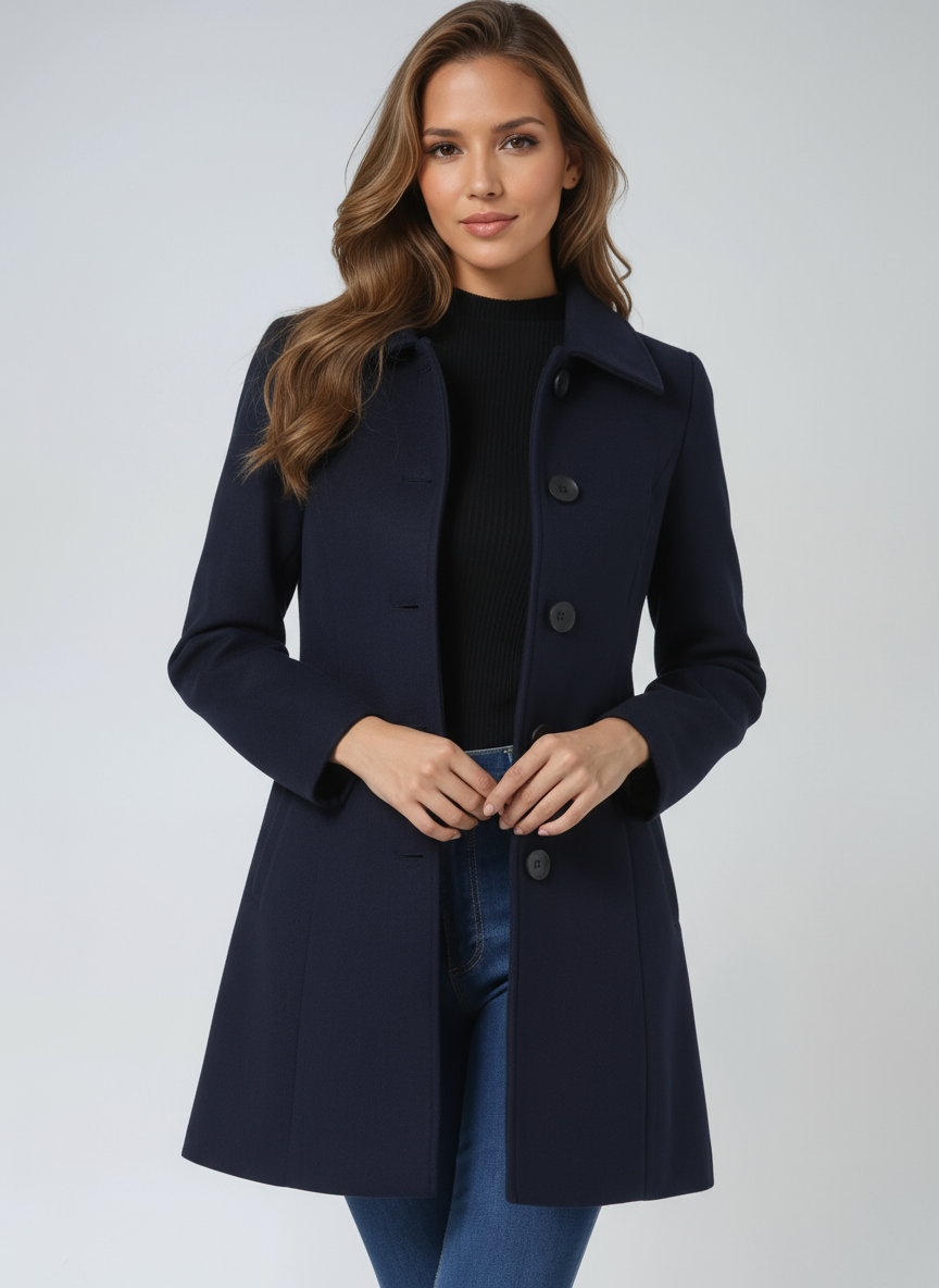 Women's Tailored Longline Coat – Single-Breasted Wool Blend Overcoat — fabric detail