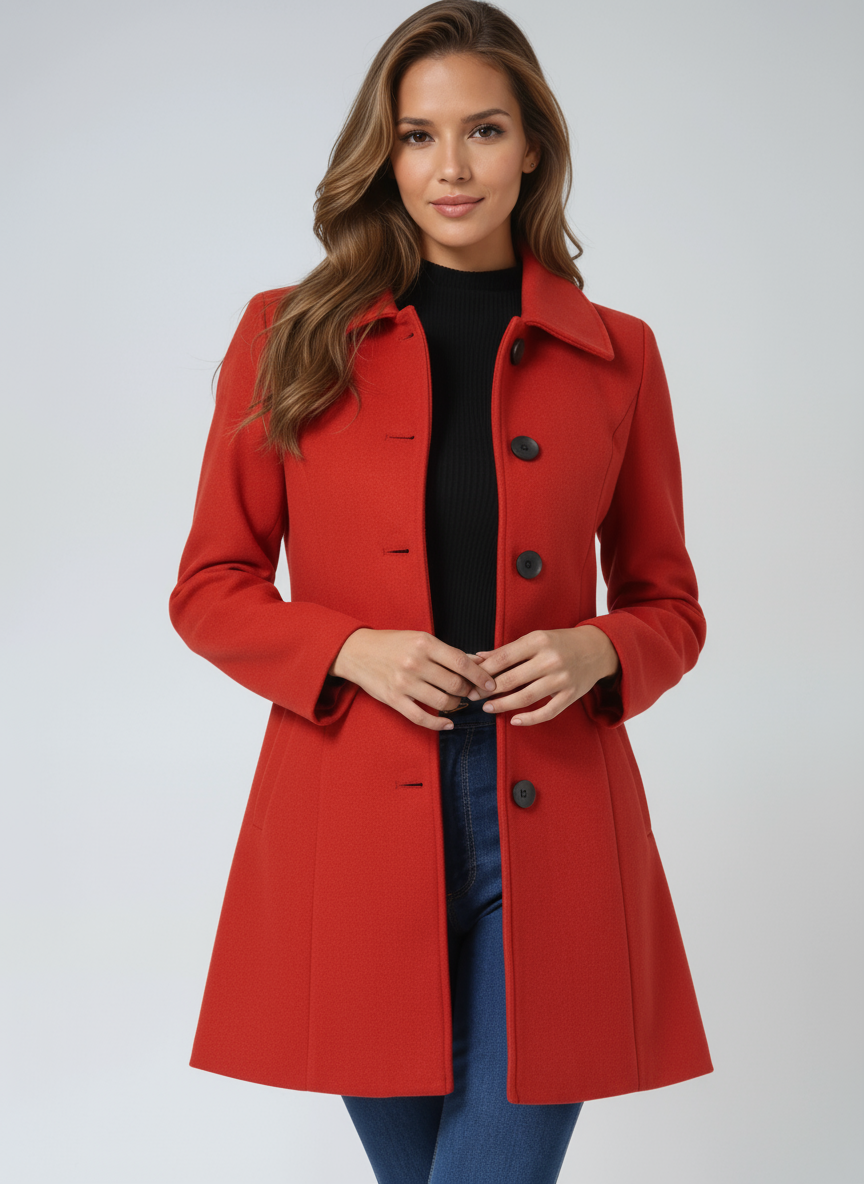 Women's Tailored Longline Coat – Single-Breasted Wool Blend Overcoat — fit overview