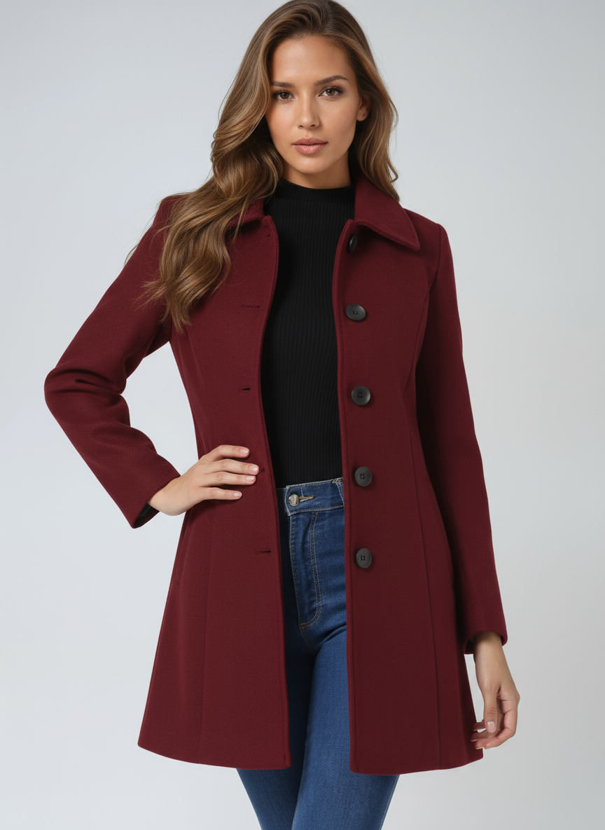Women's Tailored Longline Coat – Single-Breasted Wool Blend Overcoat — model wearing