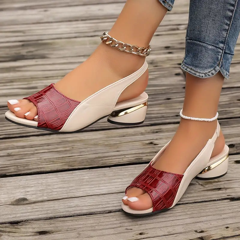 Women's Two-Tone Slingback Block Heel Sandals