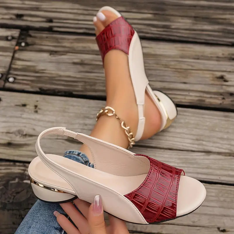 Women's Two-Tone Slingback Block Heel Sandals