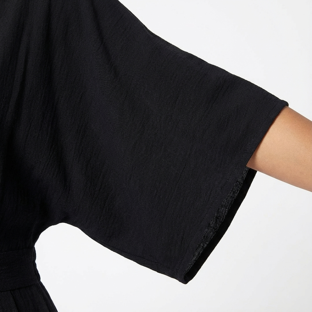 Women's V Neck Half Sleeve Wide Leg Elegant Jumpsuit — fabric detail