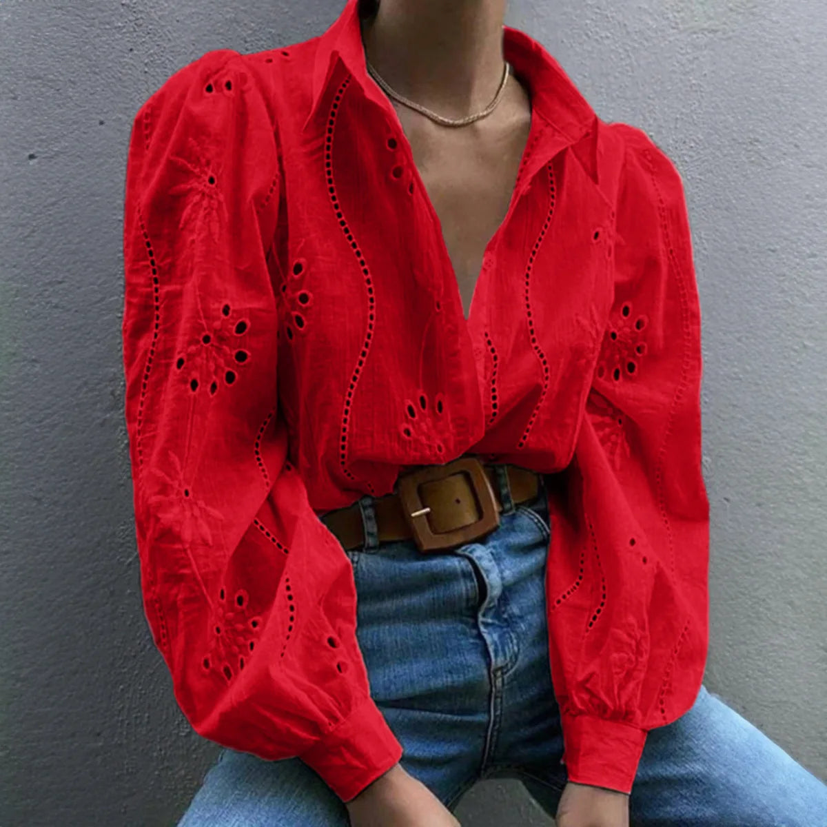 Women's White Blouse – Chic Puff Sleeve Top for Effortless Summer Style — alternative angle