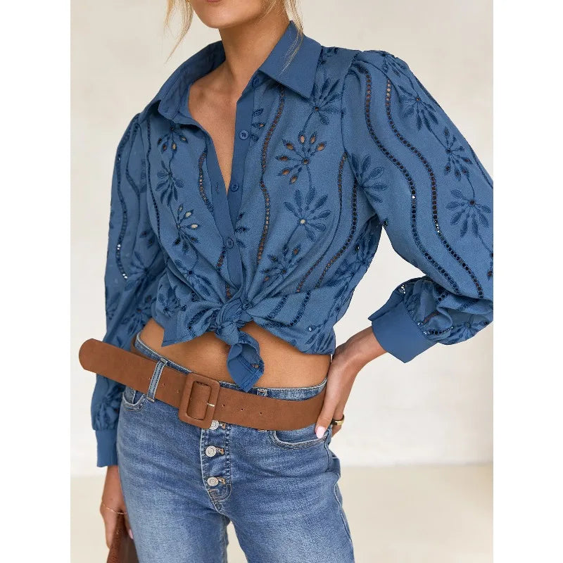 Women's White Blouse – Chic Puff Sleeve Top for Effortless Summer Style — detail view