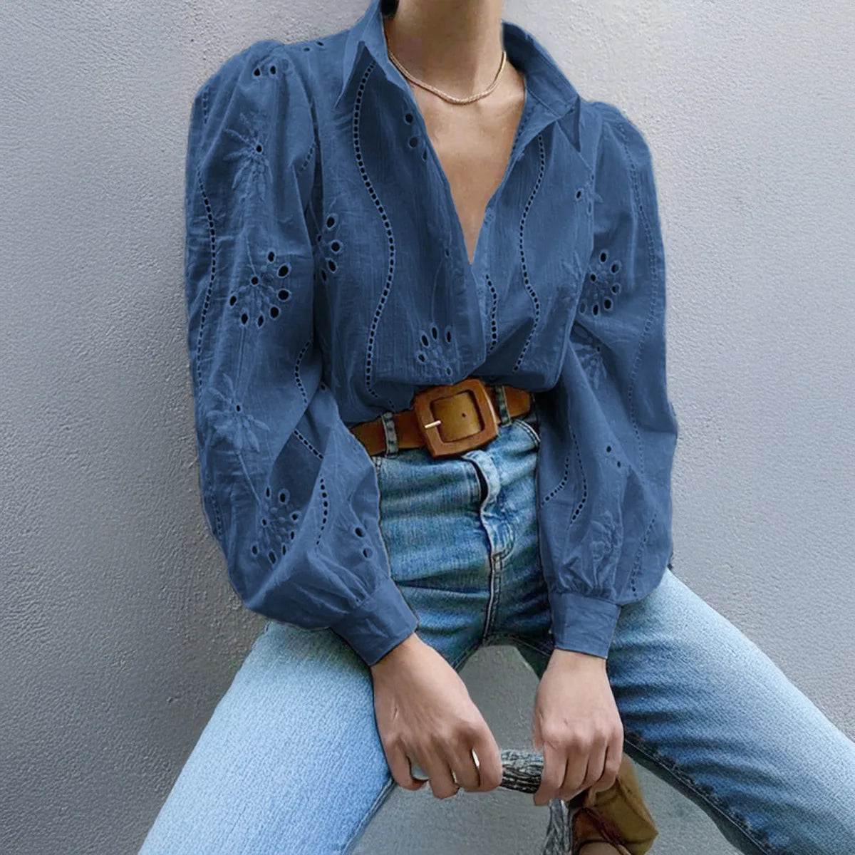 Women's White Blouse – Chic Puff Sleeve Top for Effortless Summer Style — side view