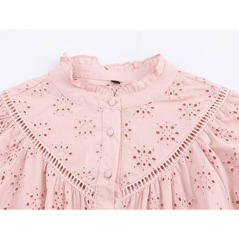 Women's White Blouse – Elegant Puff Sleeve Design for Versatile Spring Outfits — alternative angle