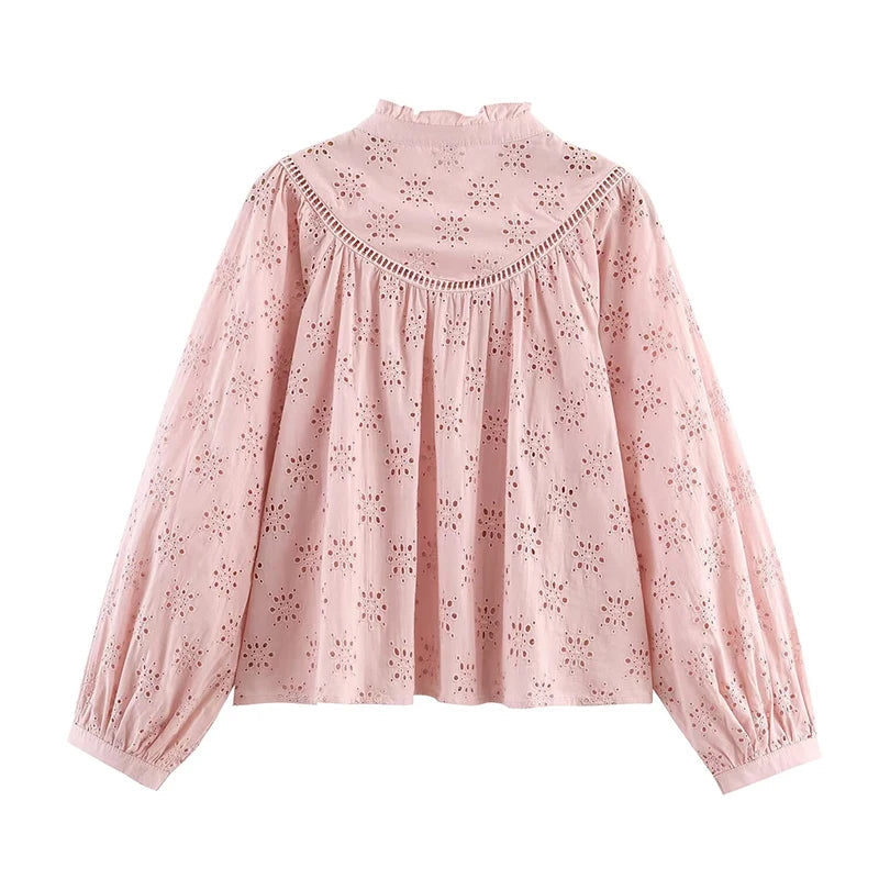 Women's White Blouse – Elegant Puff Sleeve Design for Versatile Spring Outfits — close-up