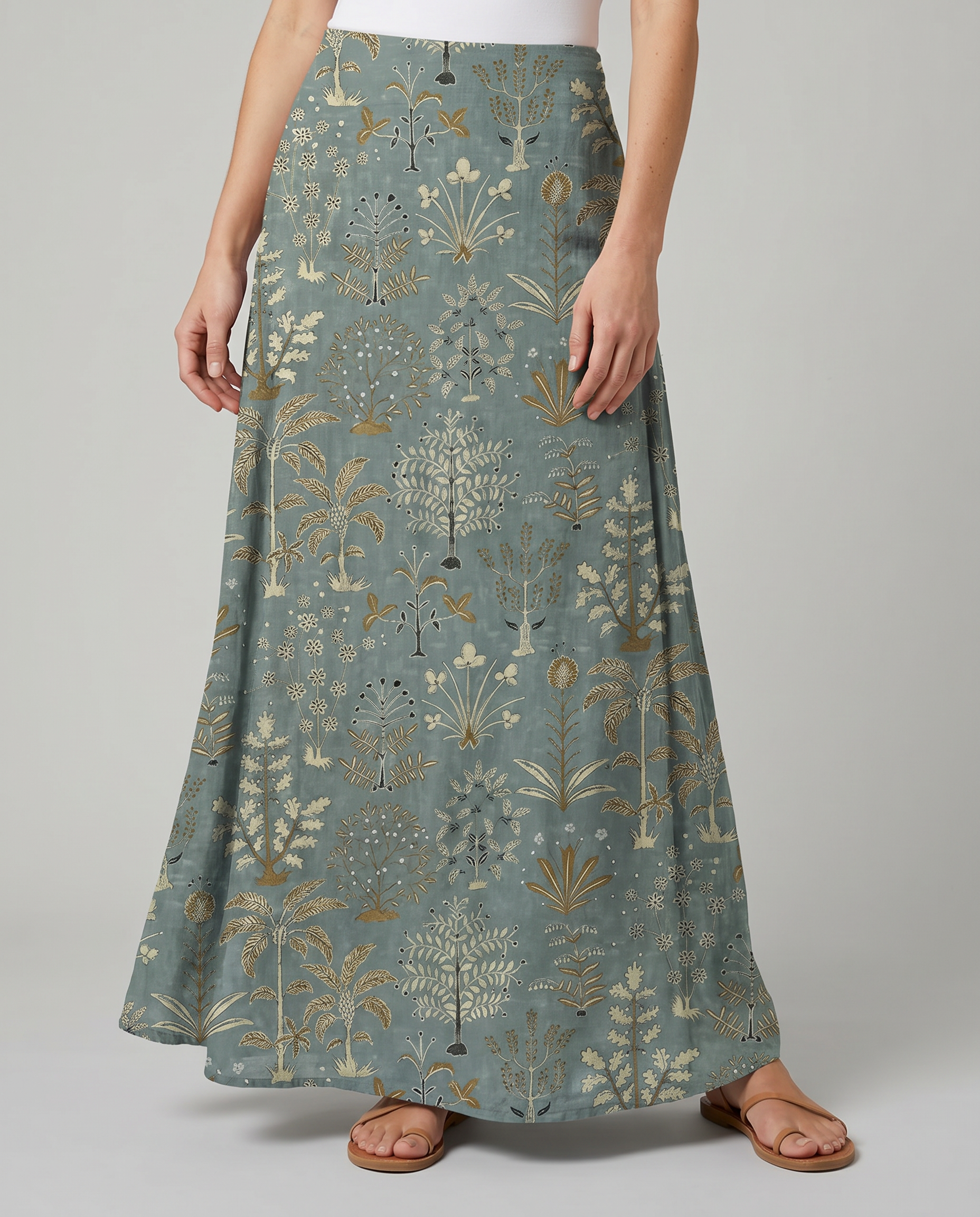Woodland Vegetation Print Dark Green Pocket Skirt — side view