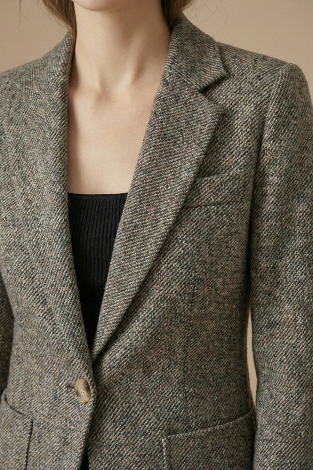 Wool Notch-Lapel Single-Button Blazer Jacket with Front Pockets — alternative angle
